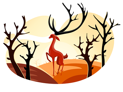 Deer flat design autumn cartoon deer design flat flatdesign graphicdesign illustration logo orange sunrise sunset trees trendy vector