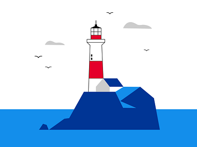 Lighthouse art birds clean clouds color design flat illustration island lighthouse minimal sea