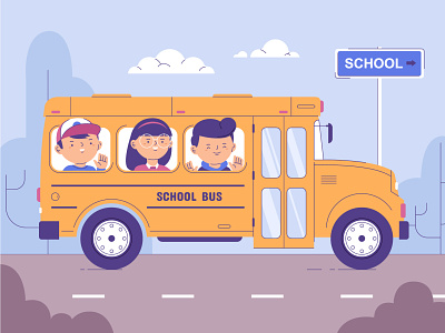 Back to school boy business character children cute funny girl illustration kids road school school bus smile vector