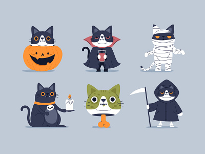 Helloween cats badges cat character cute design funny illustration pet sticker vector