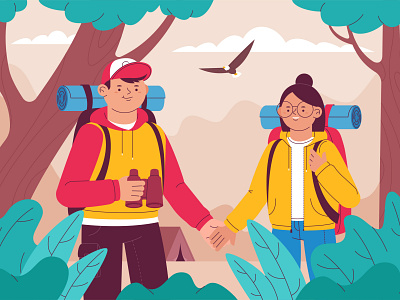 Tourism character forest illustration man people tourism travel vector woman