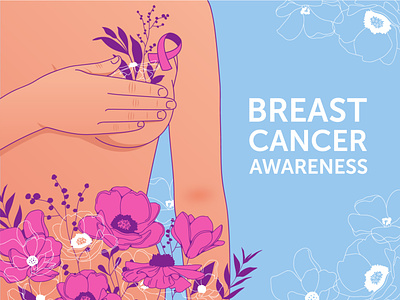 Breast cancer awereness body breast cancer cancer design flowers illustration vector woman