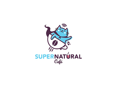 Logo Supernatural cat blue cafe cat character coffee funny logo super supercat