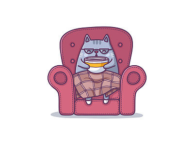 Cat and coffee blanket cat chair character coffee cold illustration tea vector warm winter