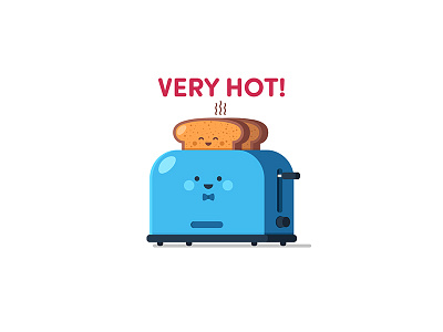 Very hot bread character cute electronics flat funny hot illustration toaster vector