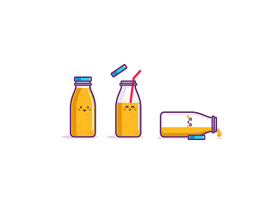 Funny juice bottle cute drink funny icon illustration juice linear orange vector