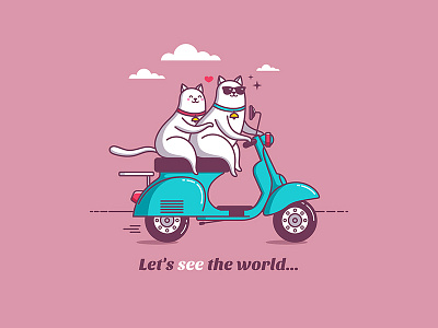 Let´s see the world... animals bike cat freedom illustration moto travel trip vector vespa