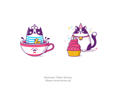 Sweet cats animals cat character coffee cupcake drink funny illustration sailor sticker sweet food vector