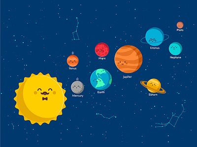Solar System characters earth funny illustration planet saturn solar system space star sun vector