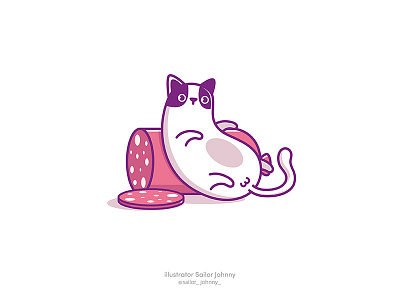 Gluttonous cat animal cat fat gluttonous illustration salami sausage sticker vector