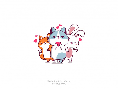 We love you! animal badges cat character cute design fox funny love rabbit stickers vector
