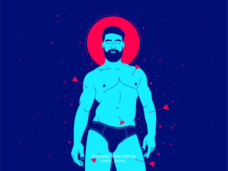 San Sebastián color digital gay green homoerotismo illustration man naked people redeye vector