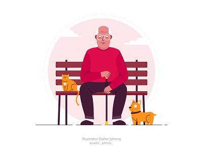 For "Bayer" 2d cartoon cat character digital digitalart dog grandfather illustration man vector
