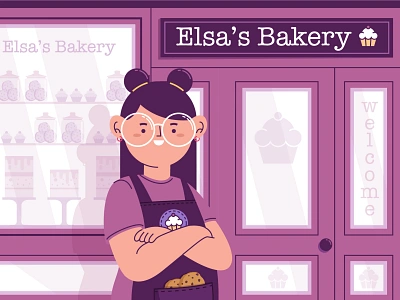 Elsa´s bakery badges bakery cake character design digitalart funny girl hand illustration phone robot shop sticker stickers sweet vector vespa woman women