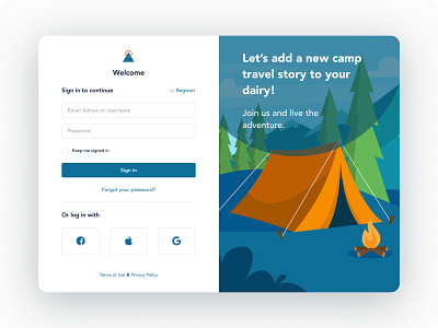Camping app - Sign in app camping camping app clean designer figma form illustration login onboarding register sign in sign up ui design ux design web app web design
