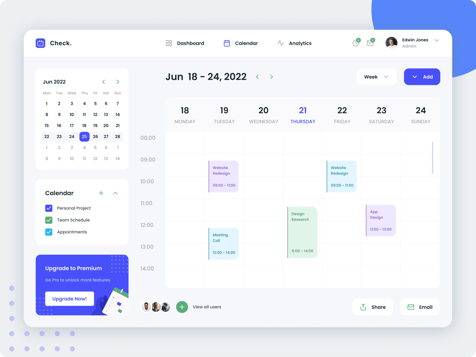 Calendar page - Web App by Edin Baljic ⚡️ on Dribbble