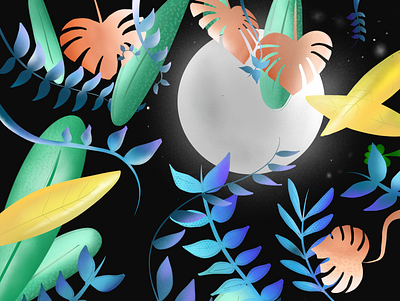 Night Forest colourful dark forest illustration leaves moon night