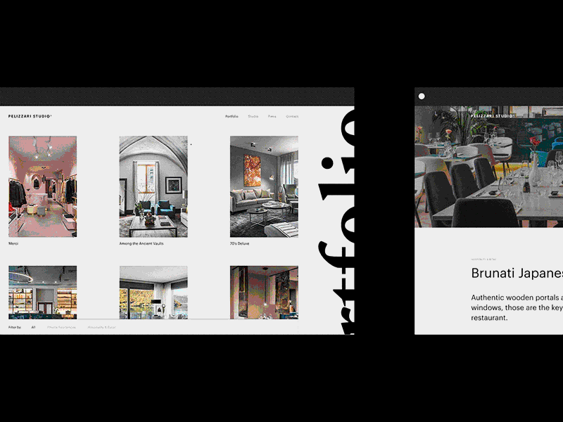 Pelizzari Studio animation architecture black black white clean interaction minimal ux web design website website banner website builder