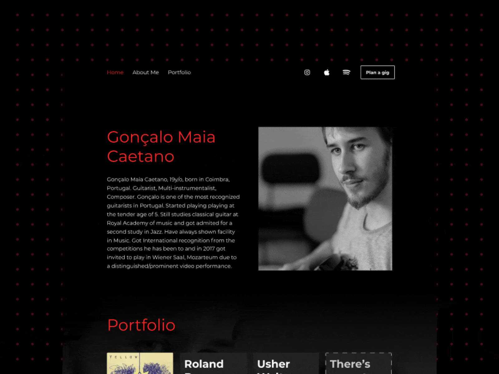 The Musician Webpage about apple classic gig guitar instagram jazz music musician portfolio red spotify ui ux webdesign website