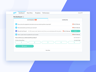 Yoi On-boarding Web App Dashboard dashboard web app