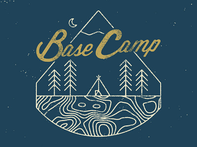 Base Camp Logo line logo nature print script tent texture topography trees typography vintage