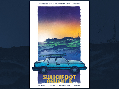 Switchfoot in Hollywood art band merch california car design gig poster hand drawn hollywood illustration surfboard texture