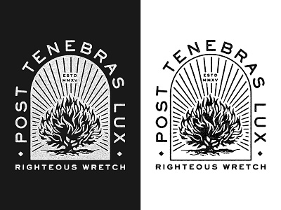 Post Tenebras Lux badge burning bush diamond grit line lock up t shirt texture type typography vintage