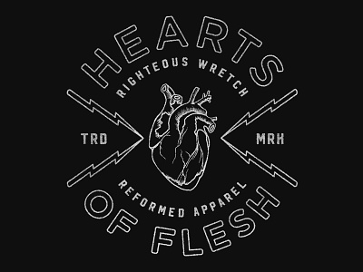 Hearts of Flesh anatomical heart art badge design illustration lightning bolt line lockup righteous texture type vintage
