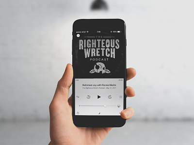 Righteous Wretch Podcast gui headphones iphone logo mockup player podcast skull texture type lockup ui ux