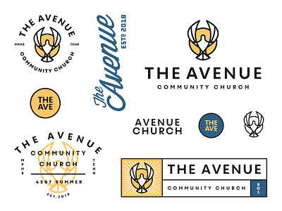 The Avenue Church #2 alternate badge design dove icon illustration logo rays script typography