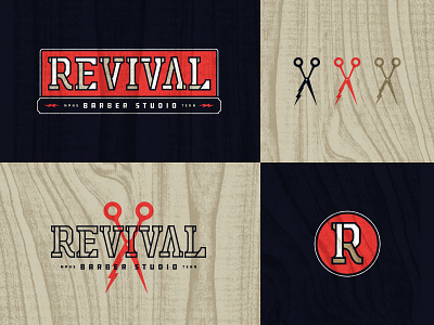 Revival Barber Studio badge barbershop design icon illustration line work logo mark memphis texture typography vector vintage
