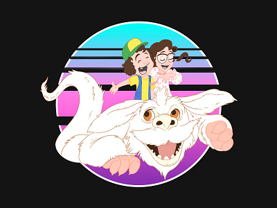 Dustin & Suzie & Falkor cottonbureau illustration neverending story stranger things