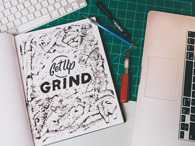 Get Up + Grind coffee hand lettering lettering script type