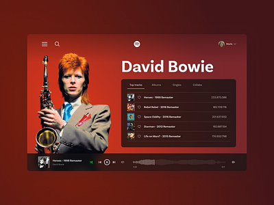 Daily UI #009 - Music Player | Spotify redesign concept 009 bowie concept daily dailyui dailyuichallenge david bowie design figma music music app music player music player app music player ui musician redesign. spotify ui ux web