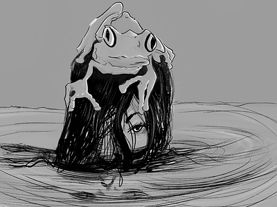 Frog apple pencil girl grey illustration ipad pro procreate