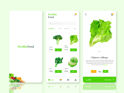 Healthy Food app clear fruits green mobile vegetable white
