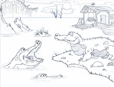 Alligators on the Bayou alligator cartoon illustration swamp