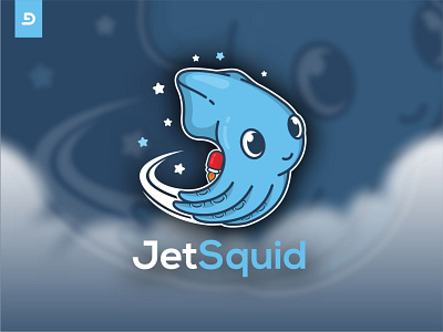 Jet Squid animal character cloud fly illustraion jet jetpack logo logodesign mascot squid