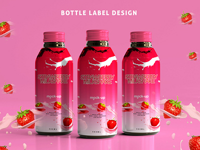 Bottle label Design 3d animation bottle label design branding graphic design juce bottle label design logo logo design milk motion graphics packing label pancaking label product label strawberry ui water label
