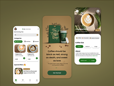 Coffee Shop Mobile App- Ui Design 3d animation app branding coffee shop design graphic design illustration illustrator logo motion graphics ui ux vector