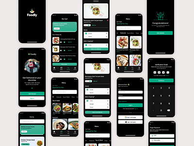 Foodly - Food Delivery App UI Kit Dark Mode 3d animation app branding design graphic design illustration illustrator logo motion graphics ui ux vector