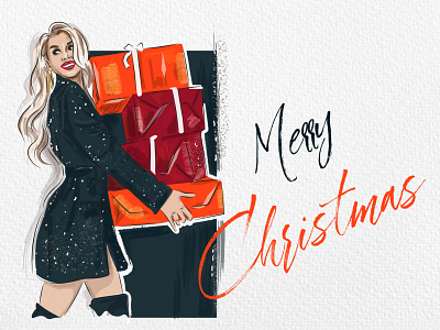 Fashion christmas illustration christmas card fashion illustration fashion sketch gift card vector illustration