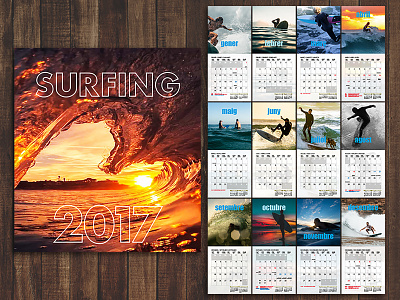 2017 Surfing Calendar design calendar graphic design indesign page layout photoshop typography