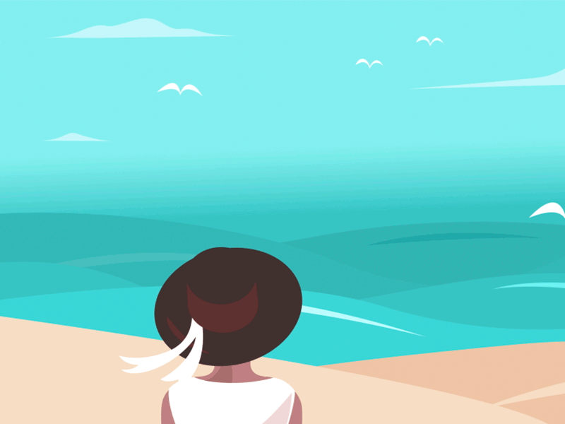 Girl at the sea shore animated animatedgif animation art design flat flat illustration illustration illustrator minimal motion movie video web website