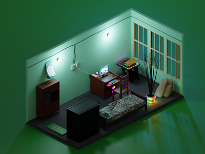 My Room in Night | 3D Stylized Mini world/Room 3d blender design graphic design illustration isometric logo room