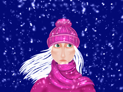 Illustration art girl and snow
