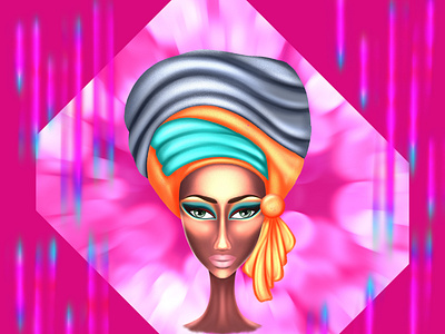 Dark-skinned girl in a colored headdress art artwork avatar blue dark design drawing fashion girl illustration nature pink procreate sketch woman