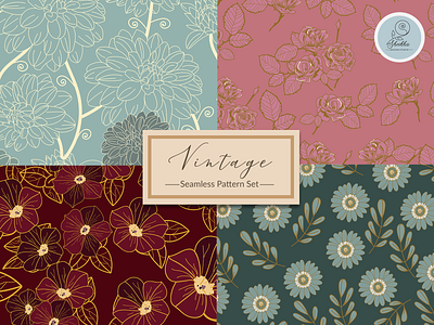 Seamless Vintage Pattern Set. design hand painted textures illustration rose seamless textile vector