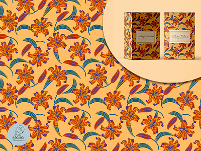 Vintage floral pattern on light background adobe illustrator fabric illustration lilly orange repeat pattern retro seamless textile print vector vintage