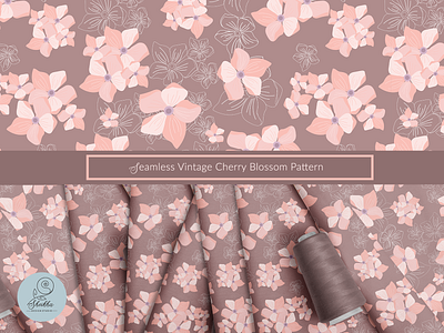 Vintage Seamless Cherry Blossom Pattern cherry blossom elegant fabric hand painted textures illustration pink repeat pattern retro seamless textile print vector vintage